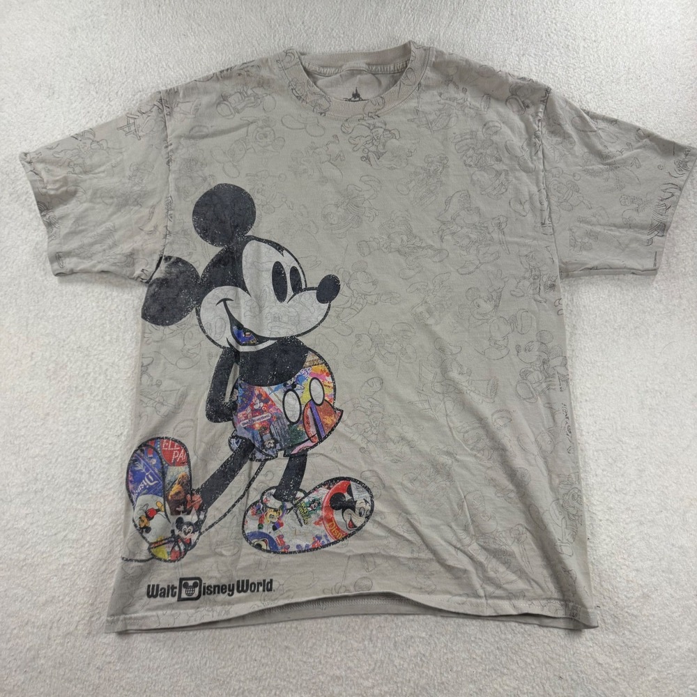 Disney Parks Mickey Mouse T-Shirt Mens L Gray Graphic Walt Disney World Retro